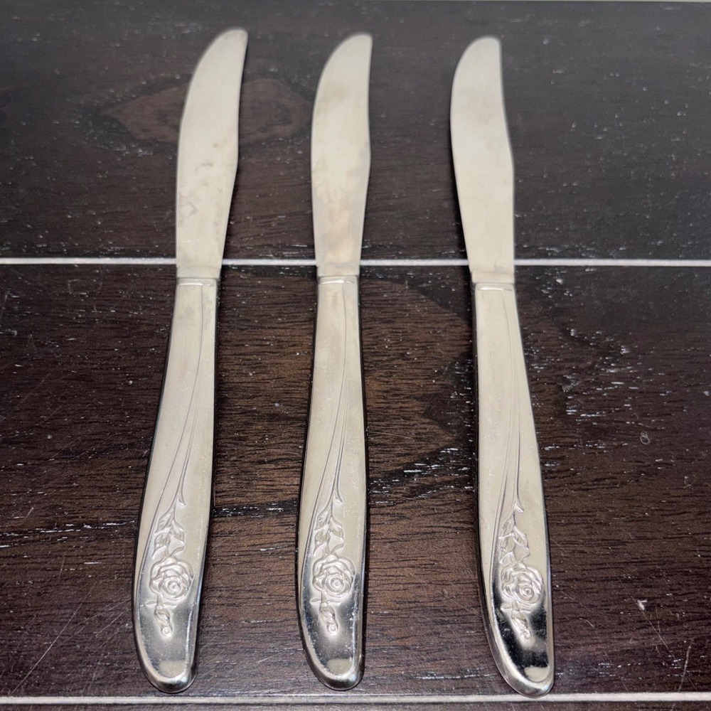 Vintage | Oneida | MY ROSE Pattern | Stainless Steel Dinner Knives | Set of 3